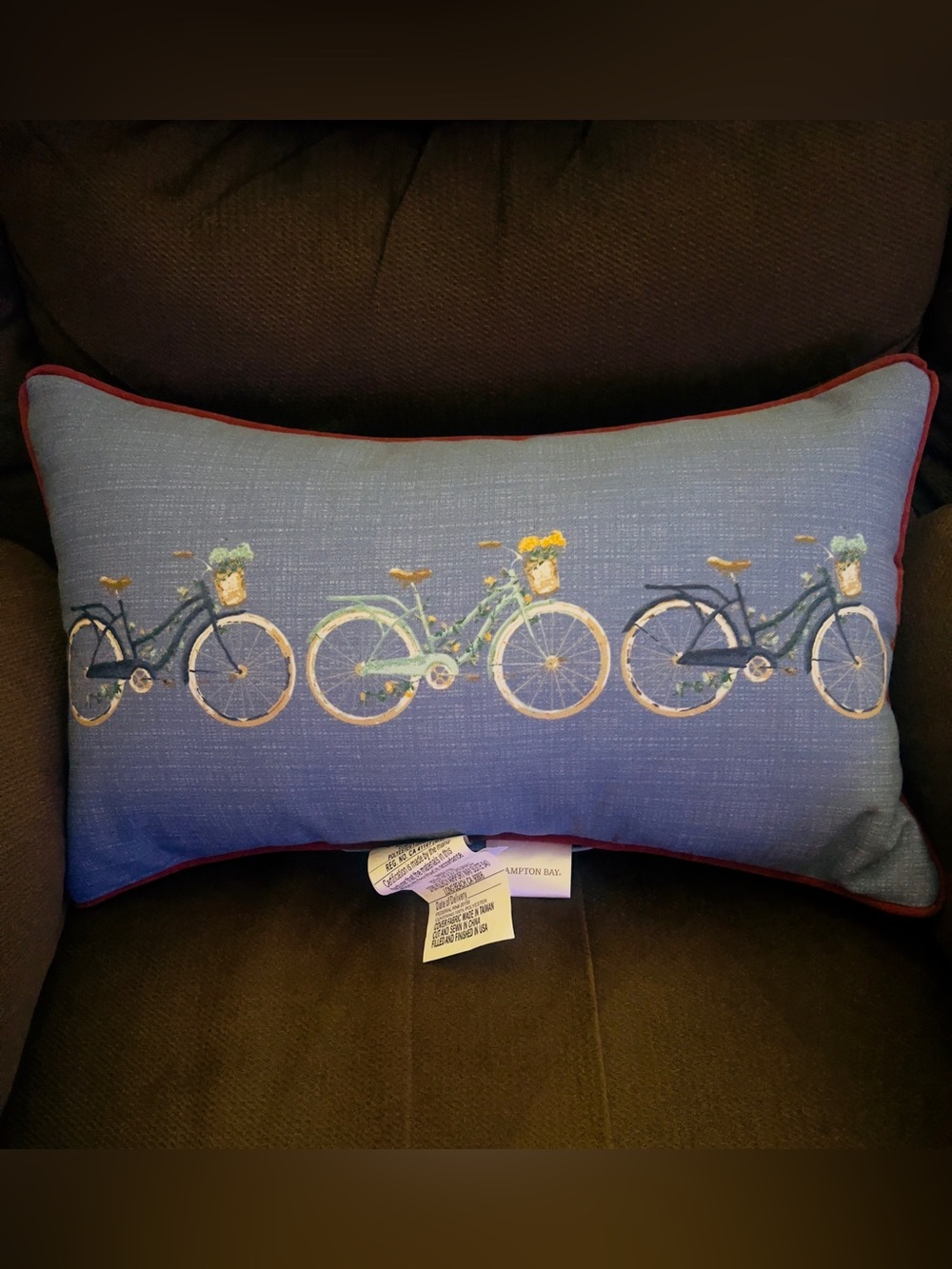 Hampton Bay Outdoor Blue Bicycle Print Lumbar Accent Pillow - Size 12inx20in